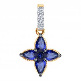 Золотая подвеска Karatov Т141036253-01-02 с бриллиантом и сапфиром Т141036253-01-02 фото