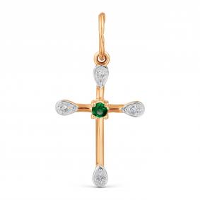 Золотая подвеска Karatov Т14106504 с бриллиантом и изумрудом Т14106504 фото