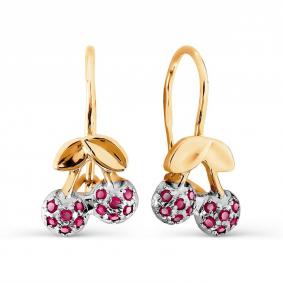 Золотые серьги Karatov Т142026823 с фианитом и гранатом Т142026823 фото