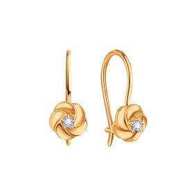 Золотые серьги Karatov Т14202В205 с фианитом Т14202В205 фото