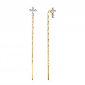 Золотые серьги-кресты Karatov с фианитом Т14202В429 Т14202В429 фото