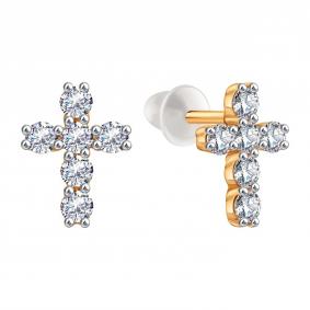 Золотые серьги-кресты Karatov с фианитом Т14202Е157-1 Т14202Е157-1 фото