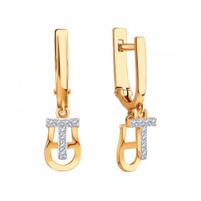 Золотые серьги Karatov Т14202Е375 с фианитом Т14202Е375 фото