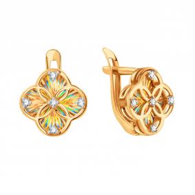 Золотые серьги Karatov Т14262Е382 с фианитом Т14262Е382 фото