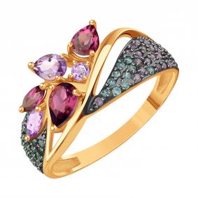 Золотое кольцо Karatov Т14301Б800 с фианитом, аметистом и родолитом Т14301Б800 фото