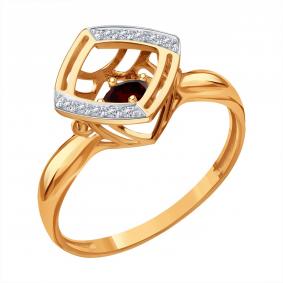 Золотое кольцо Karatov с танцующим гранатом и фианитом Т14301Д128 Т14301Д128 фото