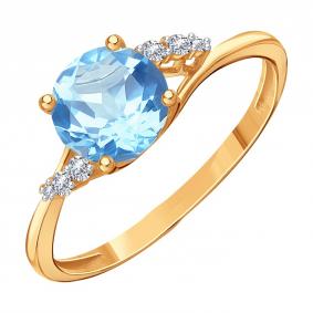 Золотое кольцо Karatov Т14301Д959 с топазом и фианитом Т14301Д959 фото