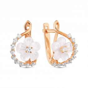 Золотые серьги Karatov Т143025747 с фианитом и перламутром Т143025747 фото