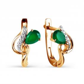 Золотые серьги Karatov Т143025942 с фианитом и агатом Т143025942 фото