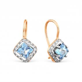Золотые серьги Karatov Т143028244 с топазом и фианитом Т143028244 фото