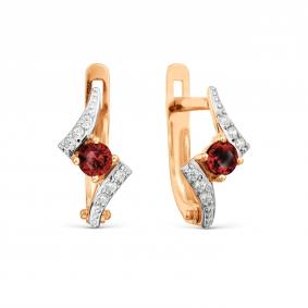 Золотые серьги Karatov Т143029555 с фианитом и гранатом Т143029555 фото
