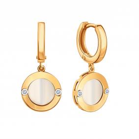 Золотые серьги Karatov Т14302В310 с фианитом и перламутром Т14302В310 фото