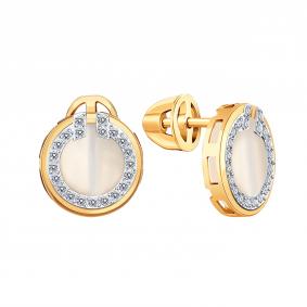 Золотые серьги Karatov Т14302В311 с фианитом и перламутром Т14302В311 фото