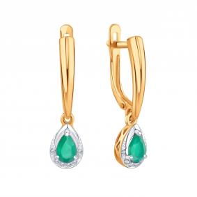 Золотые серьги Karatov Т14302В941 с фианитом и агатом Т14302В941 фото