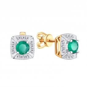 Золотые серьги Karatov Т14302В943 с фианитом и агатом Т14302В943 фото