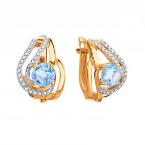 Золотые серьги Karatov Т14302Е089 с топазом и фианитом Т14302Е089 фото