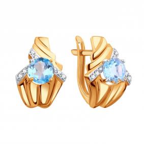 Золотые серьги Karatov Т14302Е292 с топазом и фианитом Т14302Е292 фото
