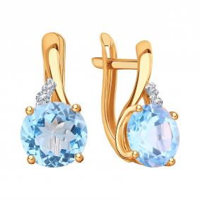 Золотые серьги Karatov Т14302Е303 с топазом и фианитом Т14302Е303 фото