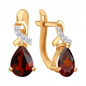 Золотые серьги Karatov Т14302Е392 с фианитом и гранатом Т14302Е392 фото