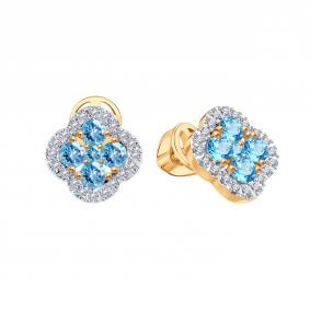 Золотые серьги Karatov Т14302Е575 с топазом и фианитом Т14302Е575 фото