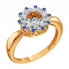 Золотое кольцо Karatov с танцующим бриллиантом и сапфиром Т14561Д707 Т14561Д707 фото