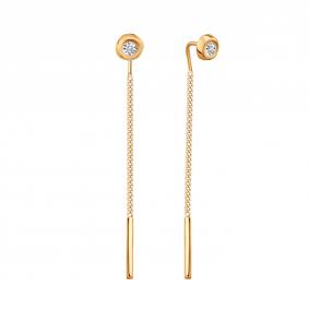 Золотые серьги Karatov Т14562В297 с бриллиантом Т14562В297 фото