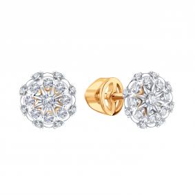 Золотые серьги Karatov Т14562В494 с бриллиантом Т14562В494 фото