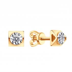 Золотые серьги Karatov Т14562Г133 с бриллиантом Т14562Г133 фото