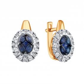 Золотые серьги Karatov Т14562Е120 с бриллиантом и сапфиром Т14562Е120 фото