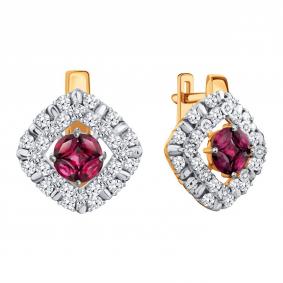 Золотые серьги Karatov Т14562Е121-01-01 с бриллиантом и рубином Т14562Е121-01-01 фото