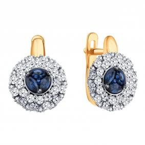 Золотые серьги Karatov Т14562Е122 с бриллиантом и сапфиром Т14562Е122 фото