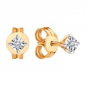 Золотые серьги Karatov Т14562Е300 с бриллиантом Т14562Е300 фото