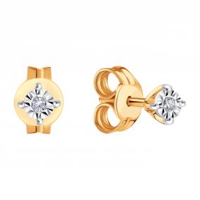 Золотые серьги Karatov Т14562Е301 с бриллиантом Т14562Е301 фото