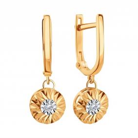 Золотые серьги Karatov Т14562Е408 с бриллиантом Т14562Е408 фото