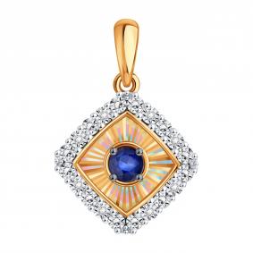 Золотая подвеска Karatov Т145636359-01-02 с бриллиантом и сапфиром Т145636359-01-02 фото