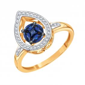 Золотое кольцо Karatov с танцующим сапфиром и бриллиантом Т14601Б441 Т14601Б441 фото