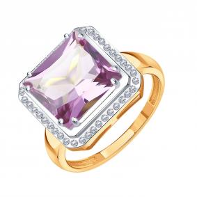Золотое кольцо Karatov Т14601Б488-02 с аметистом и бриллиантом Т14601Б488-02 фото