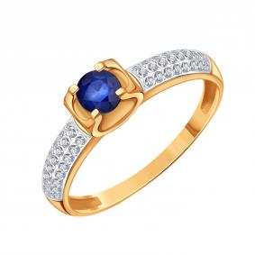 Золотое кольцо Karatov Т14601Б544-01-02 с бриллиантом и сапфиром Т14601Б544-01-02 фото