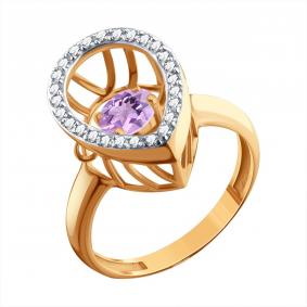 Золотое кольцо Karatov Т14601Д204 с аметистом и бриллиантом Т14601Д204 фото