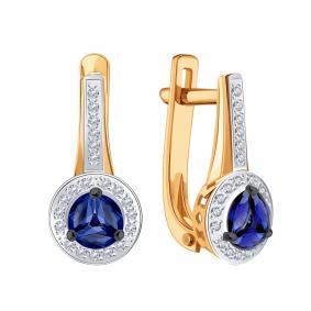 Золотые серьги Karatov Т14602В337 с бриллиантом и сапфиром Т14602В337 фото