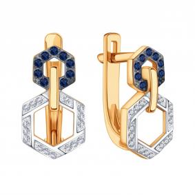 Золотые серьги Karatov Т14602В762 с бриллиантом и сапфиром Т14602В762 фото