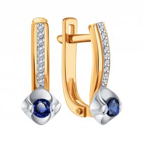 Золотые серьги Karatov Т14602Г341 с бриллиантом и сапфиром Т14602Г341 фото
