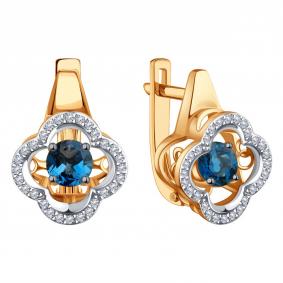 Золотые серьги Karatov с танцующим Лондоном топазом и бриллиантом Т14602Г533-01 Т14602Г533-01 фото