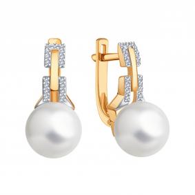 Золотые серьги Karatov Т14602Г679 с бриллиантом и жемчугом Т14602Г679 фото