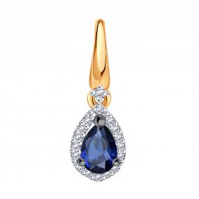 Золотая подвеска Karatov Т146035941 с бриллиантом и сапфиром Т146035941 фото