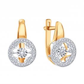 Золотые серьги Karatov Т14662В629 с бриллиантом Т14662В629 фото