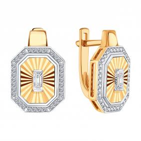 Золотые серьги Karatov Т14662Г338 с бриллиантом Т14662Г338 фото