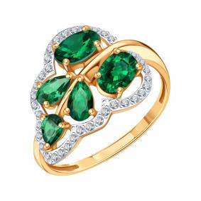 Золотое кольцо Karatov Т14701Б692-02-03 с фианитом и гидротермальным изумрудом Т14701Б692-02-03 фото