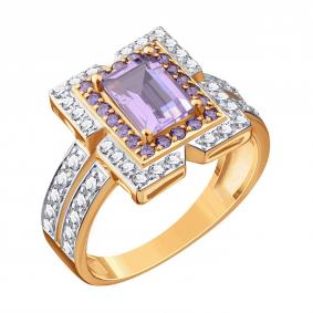 Золотое кольцо Karatov Т14701Д650 с фианитом и аметистом Т14701Д650 фото