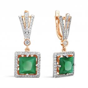 Золотые серьги Karatov Т147027194 с фианитом и агатом Т147027194 фото